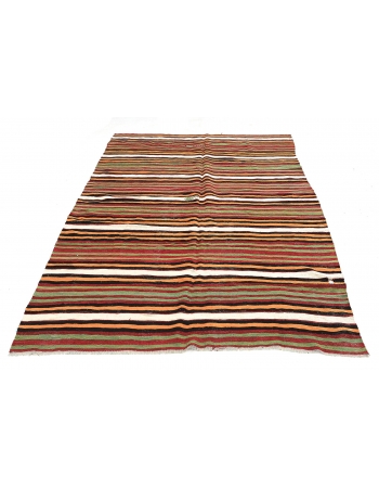 Striped Vintage Turkish Kilim Rug - 5`8