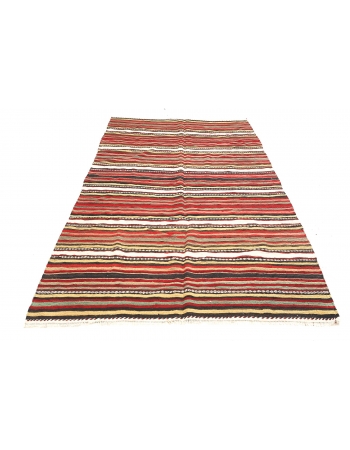 Striped Vintage Turkish Kilim Rug - 5`7