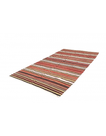 Striped Vintage Turkish Kilim Rug - 5`7