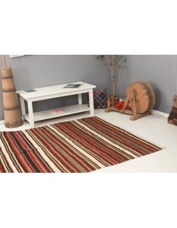 Striped Vintage Turkish Kilim Rug - 5`7