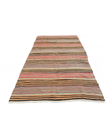 Vintage Striped Turkish Kilim Rug - 6`3