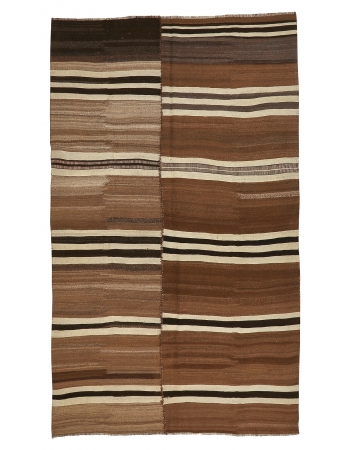 Brown Striped Vintage Kilim Rug - 6`2" x 10`4"