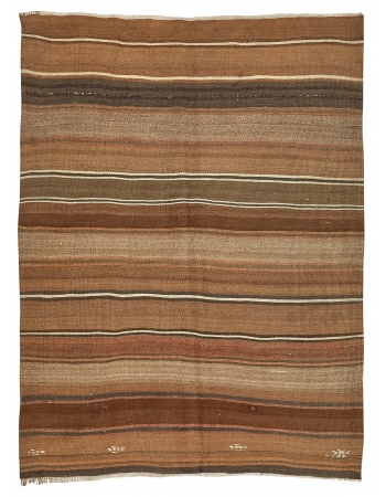 Brown Vintage Turkish Kars Kilim - 4`11