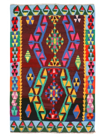 Colorful Small Vintage Kilim Rug - 2`10