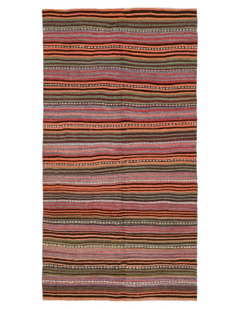 Colorful Vintage Striped Kilim Rug - 4`9" x 9`4"