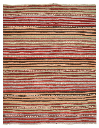 Decorative Striped Vintage Kilim Rug - 5`3" x 6`7"