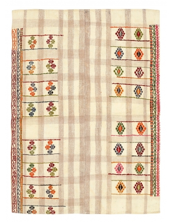 Embroidered Vintage Small Kilim Rug - 3`7" x 4`11"