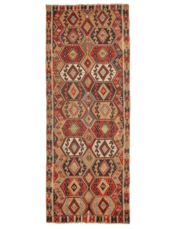 Large Vintage Decorative Turkish Kilim - 5`8" x 15`1"