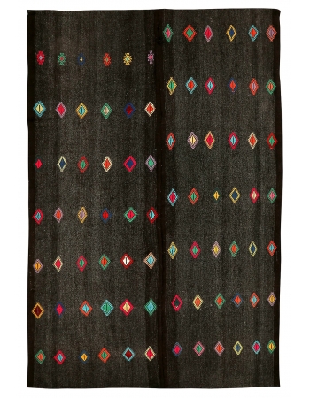 Large Vintage Embroidered Kilim Rug - 7`11