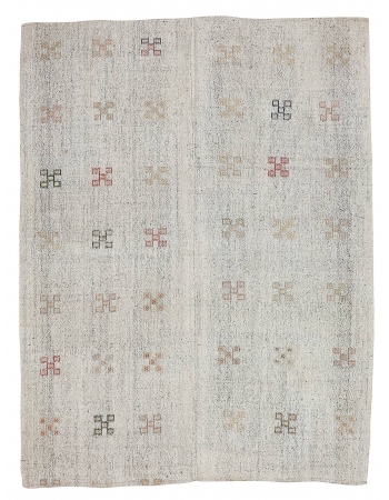 Light Gray Embroidered Kilim Rug - 6`1