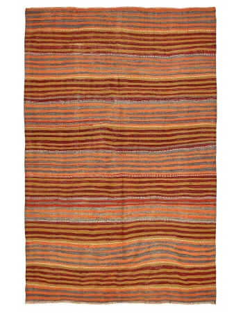 Orange & Green Striped Vintage Kilim - 5`1" x 7`10"