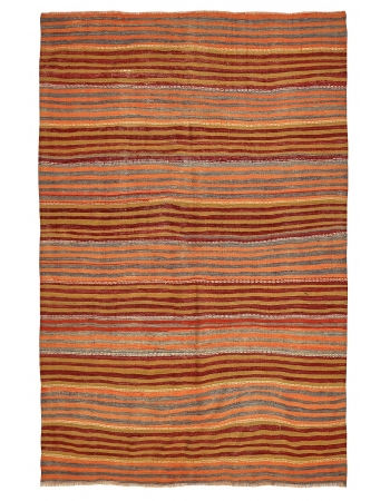 Orange & Green Striped Vintage Kilim - 5`1