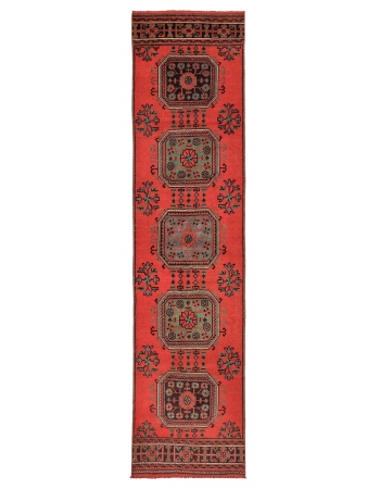 Red Vintage Turkish Oushak Runner - 2`10" x 11`9"