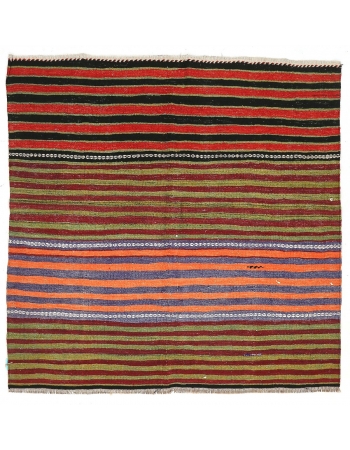 Square Striped Vintage Kilim Rug - 4`11" x 5`1"