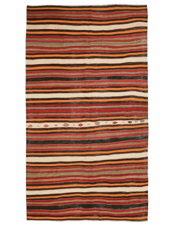 Striped Decorative Vintage Kilim Rug - 5`6" x 9`7"