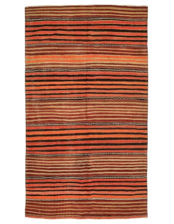 Striped Turkish Vintage Kilim Rug - 5`2" x 9`0"