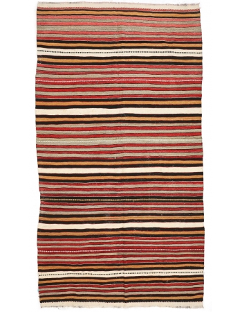 Striped Turkish Vintage Kilim Rug - 5`9