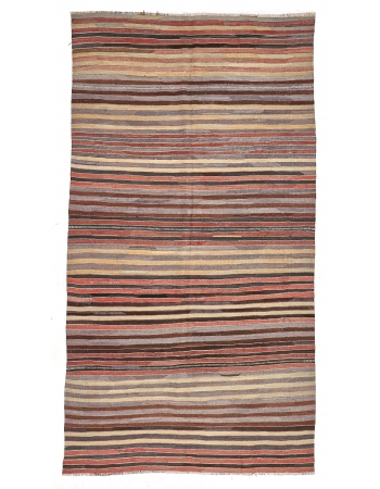 Striped Vintage Turkish Kilim Rug - 4`10