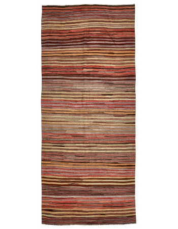 Striped Vintage Turkish Kilim Rug - 4`11" x 11`10"