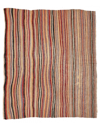 Striped Vintage Turkish Kilim Rug - 4`6
