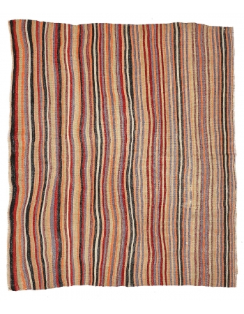 Striped Vintage Turkish Kilim Rug - 4`6" x 5`1"
