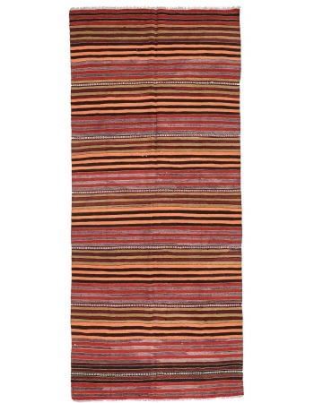 Striped Vintage Turkish Kilim Rug - 4`7" x 10`10"