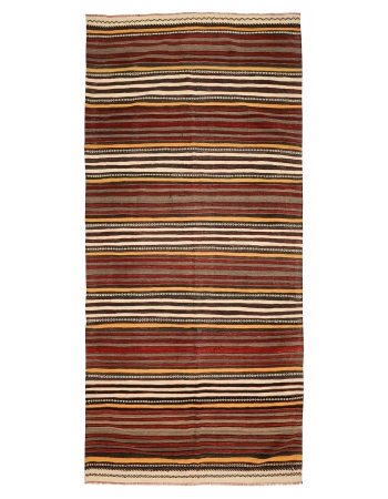 Striped Vintage Turkish Kilim Rug - 5`1" x 11`0"