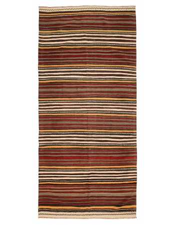 Striped Vintage Turkish Kilim Rug - 5`1