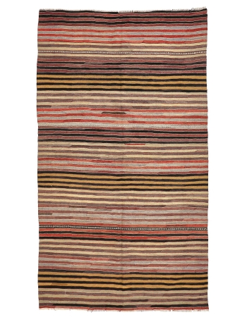 Striped Vintage Turkish Kilim Rug - 5`1" x 9`4"