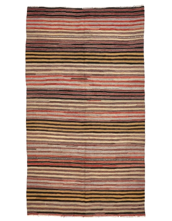 Striped Vintage Turkish Kilim Rug - 5`1