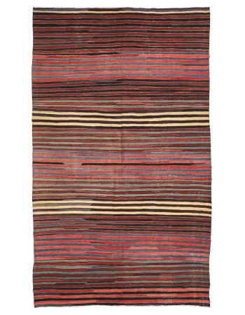 Striped Vintage Turkish Kilim Rug - 5`11" x 9`10"