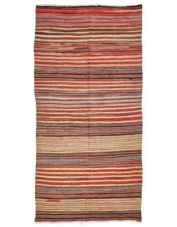 Striped Vintage Turkish Kilim Rug - 5`2