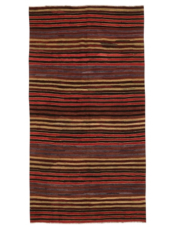 Striped Vintage Turkish Kilim Rug - 5`4" x 10`0"