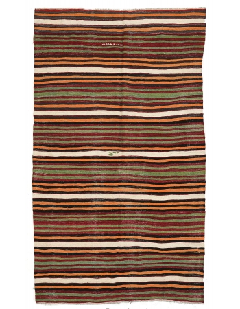 Striped Vintage Turkish Kilim Rug - 5`8