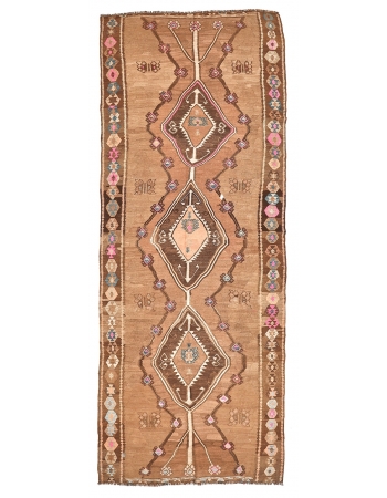 Vintage Decorative Turkish Kars Kilim - 5`3" x 14`5"