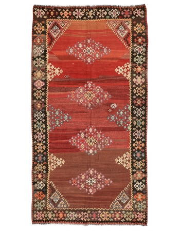 Vintage Decorative Turkish Kars Kilim - 6`0" x 11`2"