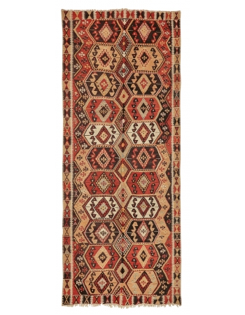 Vintage Decorative Turkish Kilim Rug - 5`7" x 13`9"