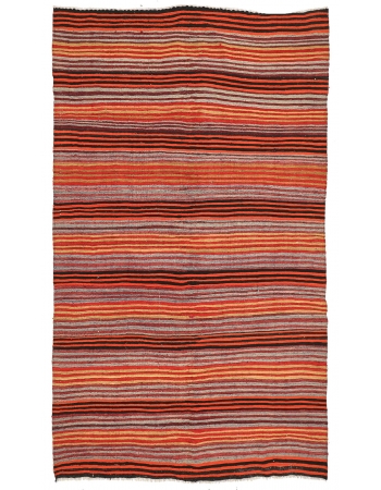 Vintage Orange Striped Kilim Rug - 5`6" x 9`4"