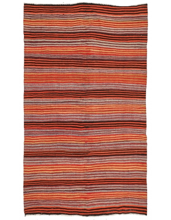 Vintage Orange Striped Kilim Rug - 5`6" x 9`4"
