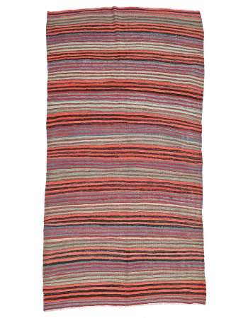 Vintage Turkish Striped Kilim Rug - 4`11