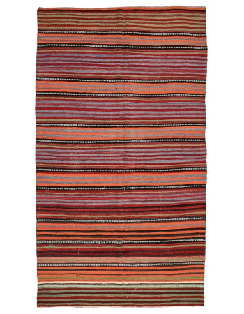 Vintage Turkish Striped Kilim Rug - 5`6" x 10`8"