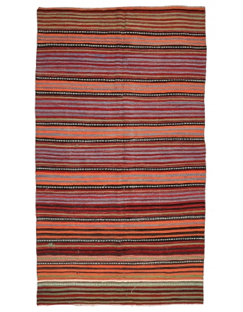 Vintage Turkish Striped Kilim Rug - 5`6