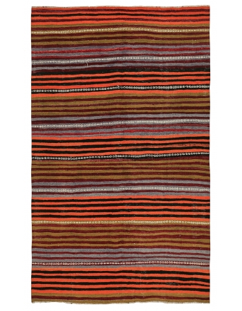 Vintage Turkish Striped Kilim Rug - 5`7" x 9`3"