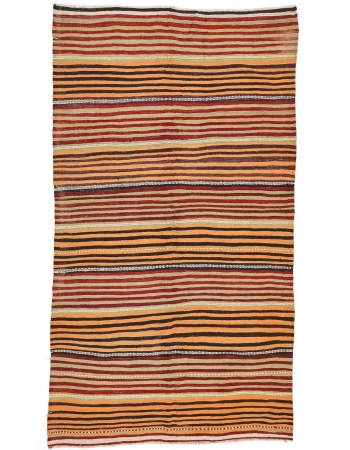 Yellow & Red & Green Striped Vintage Kilim - 5`1" x 8`4"