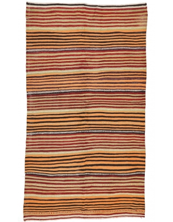 Yellow & Red & Green Striped Vintage Kilim - 5`1