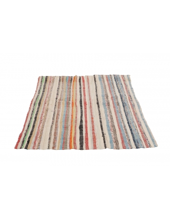 Striped Square Vintage Rag Rug - 4`8