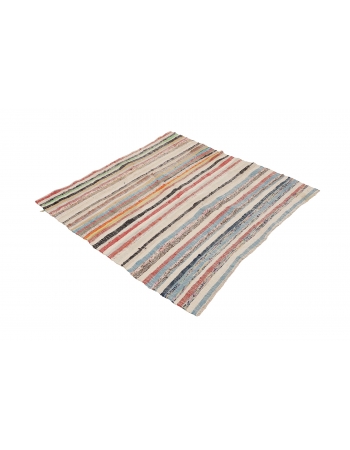 Striped Square Vintage Rag Rug - 4`8
