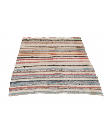 Striped Square Vintage Rag Rug - 4`8