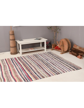 Vintage Striped Rag Kilim Rug - 5`9