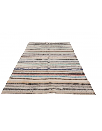 Striped Vintage Turkish Rag Rug - 6`1